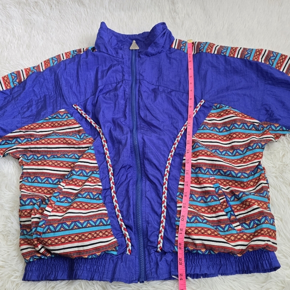 Vintage 90s Wilson Retro Blue Funky Print Windbreaker Full Zip Jacket Large - Picture 11 of 15